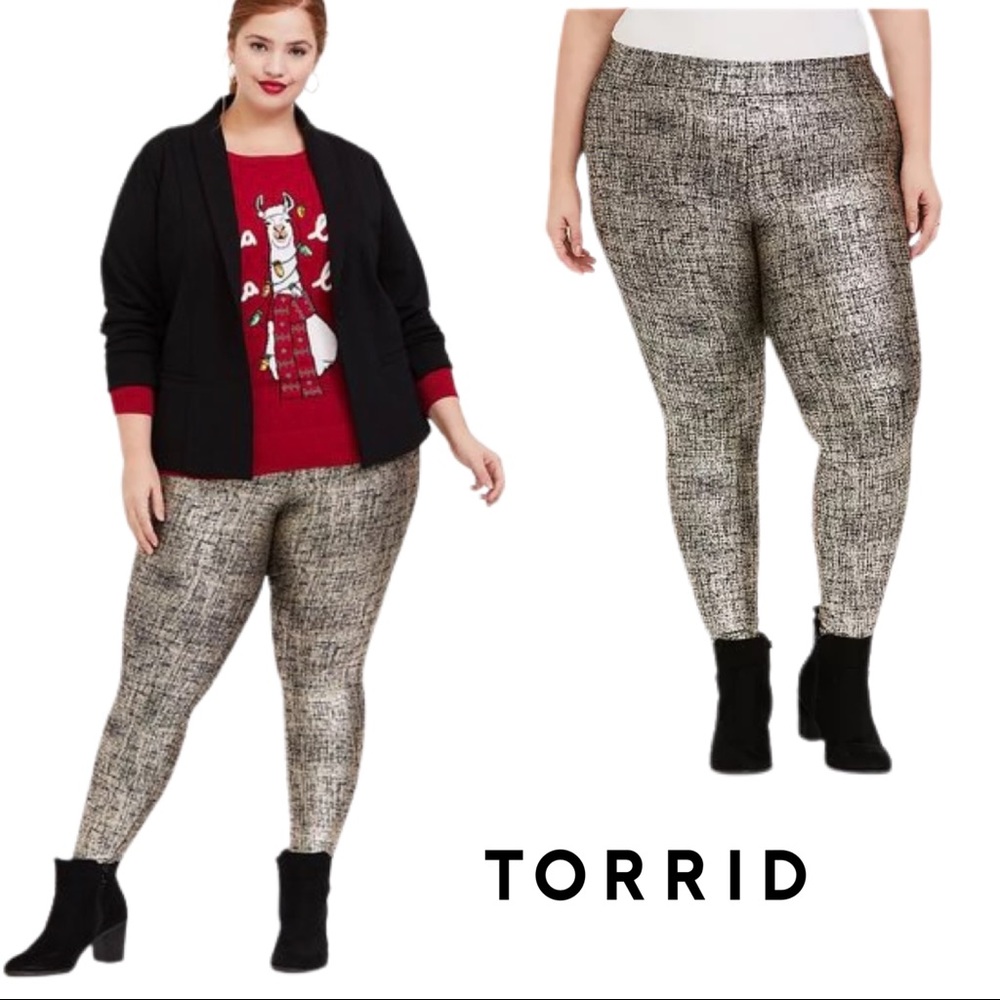 NEW TORRID Gold Crosshatch Foil Leggings